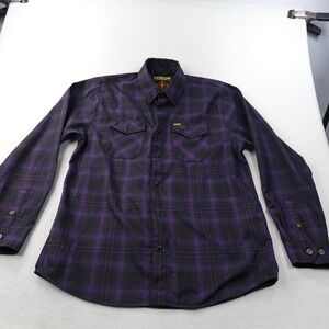Dixxon The Emperor Flannel Shirt Mens Large Black Purple Plaid Pearl Snap D-Tech